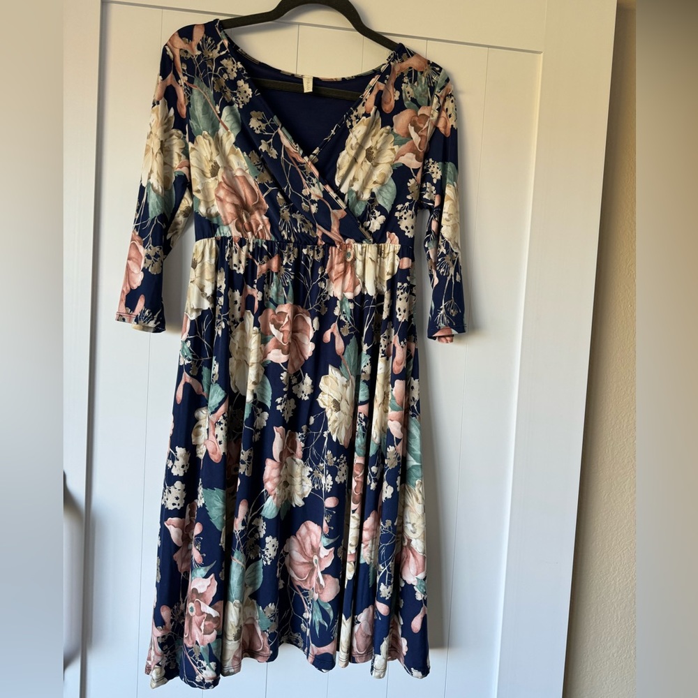 PINKBLUSH dark blue floral maternity wrap dress